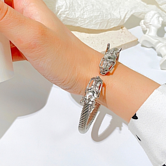Dragon Viking Sterling Silver Plated Stainless Steel Bangle Cuff Bracelet - Picture 6 of 16